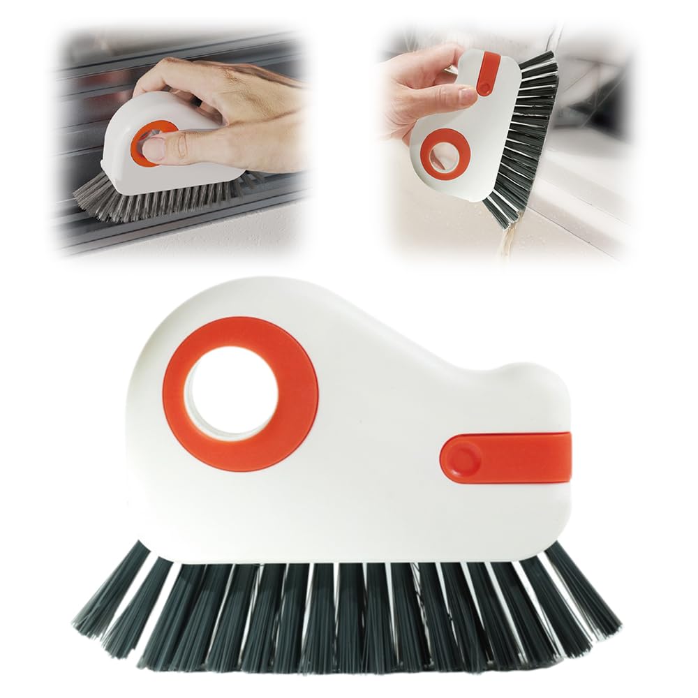 2 in 1 Groove Cleaning Brush Window Track Cleaning Tools Door Window Groove Cleaning Brush with Hidden Scraper Multifunction Hard Bristle Crevice Cleaning Brushes for Sliding Door Track (2 Orange)